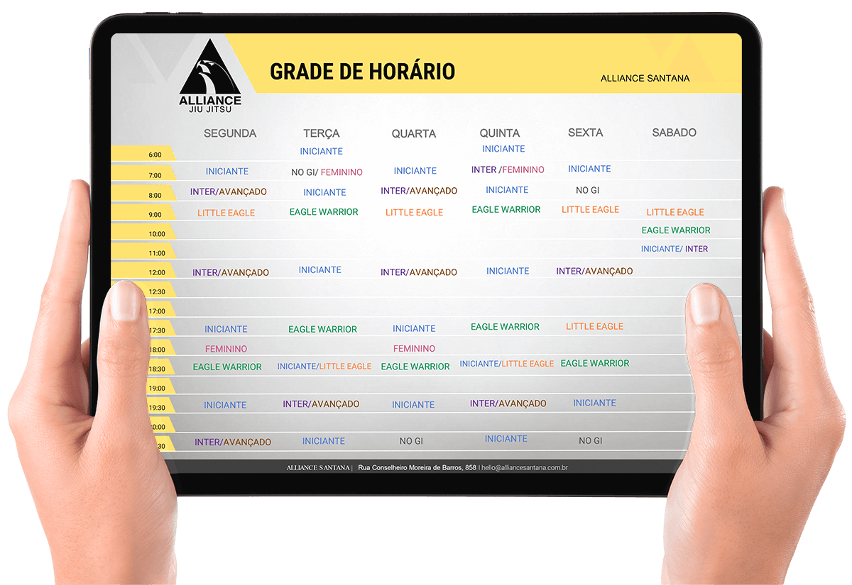 Grade de horários Jiu Jitsu Alliance Centro